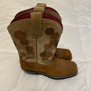 ARIAT 16230 Womens Western Boots DOLL BABY Chestnut Floral Suede Square Toe 8